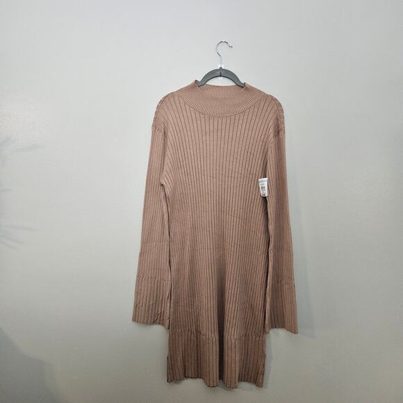 NWT Halogen Mock Neck Ribbed Long Sleeve Sweater Dress XL in Camel - Picture 4 of 13